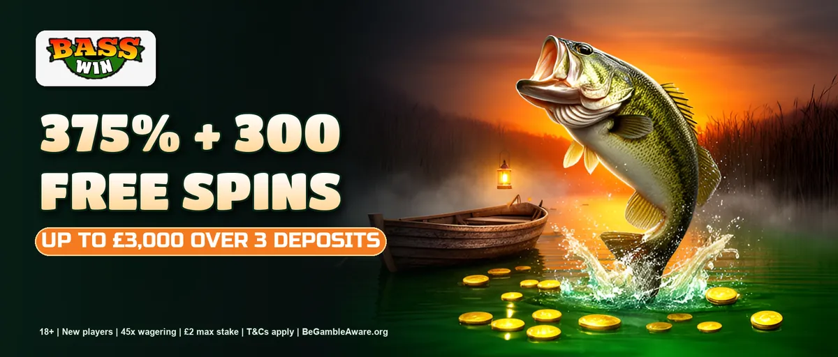 Bass Win welcome package: 375% up to £3,000 and 300 free spins